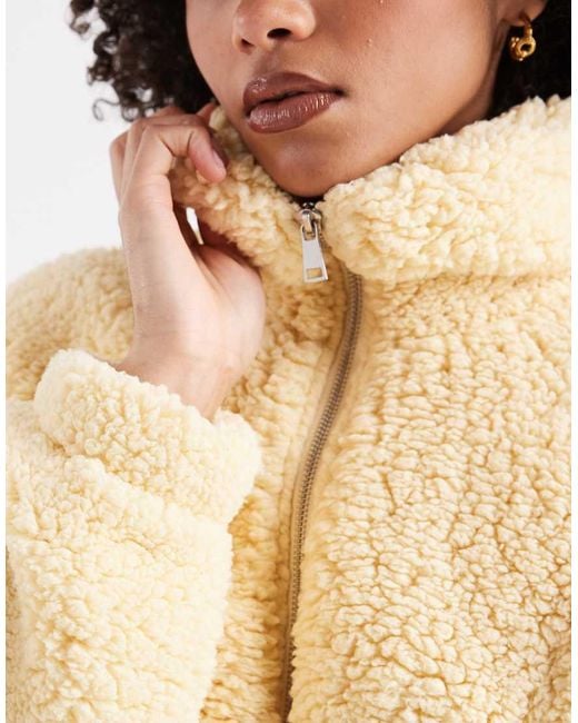 Miss Selfridge Natural Zip Through Borg Jacket