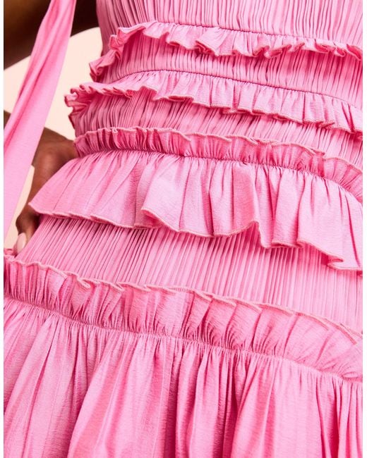 ASOS Pink Cotton Poplin Ruched Peplum Mini Dress With Tie Straps