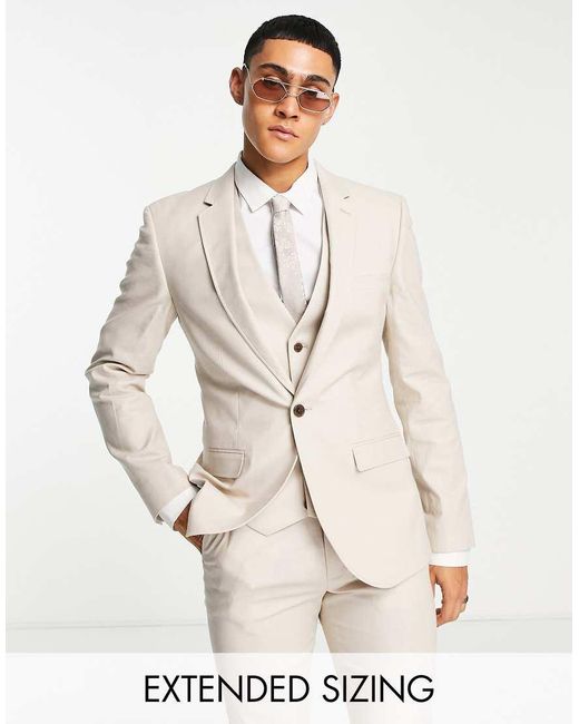 Chaqueta De Traje Muy Entallada De Mezcla De Lino De -Beis Neutro ASOS de hombre de color Natural