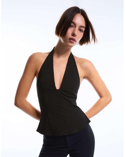 Bershka Black Front Zip Top