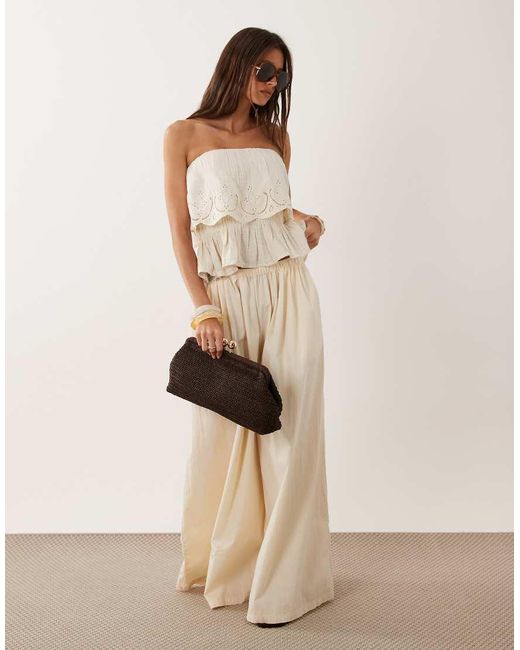 Mango Natural 100% Cotton Off Shoulder Embroidered Top