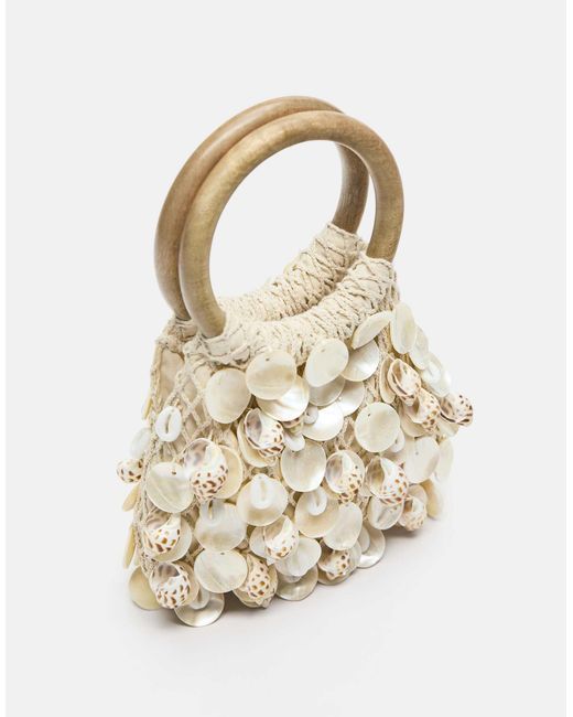 Pull&Bear White – mit perlen besetzte handtasche