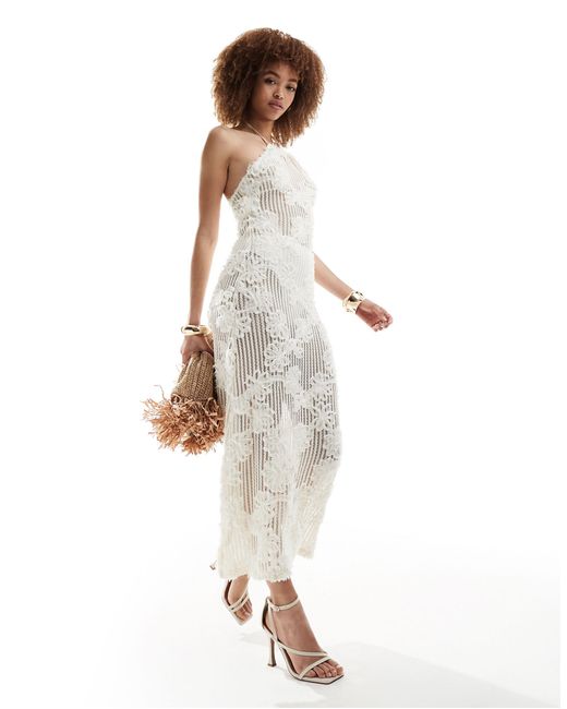 Amy Lynn White Halterneck Floral Crochet Maxi Dress