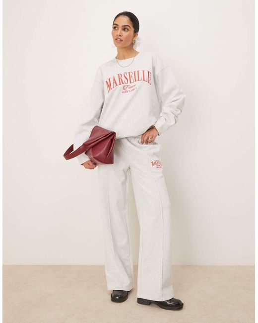 ASOS Gray Oversized Sweatshirt With Embroidered Marseille Graphic