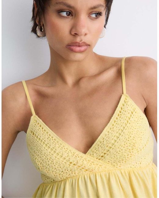 Stradivarius Yellow Crochet Strappy Top