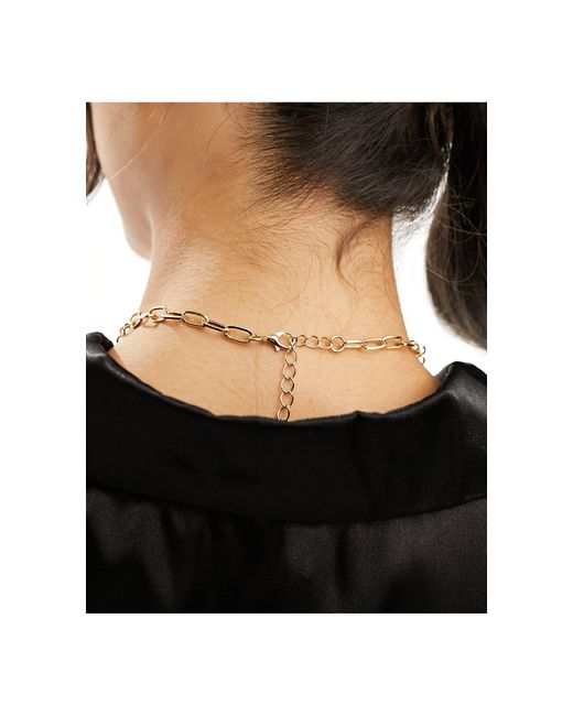 True Decadence Black Oval Chain And Pearl Charm Drop Necklace