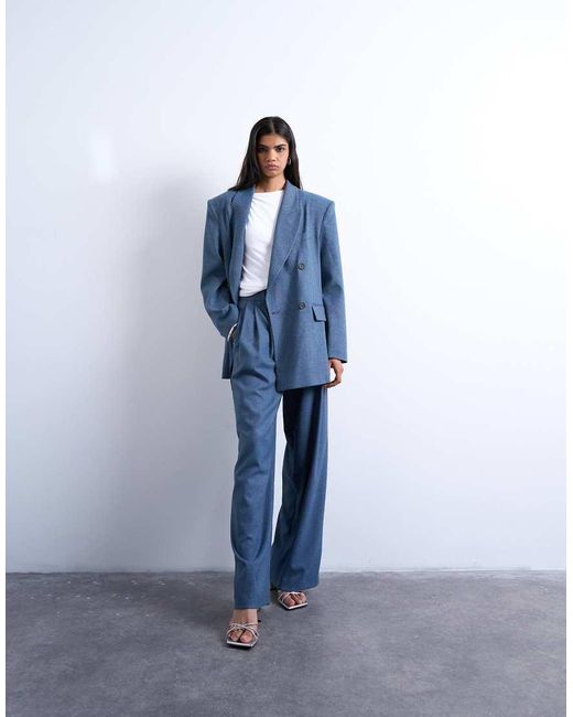 TOPSHOP Blue 80s Double Breasted Oversized Suit Blazer