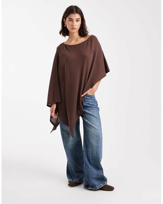 ASOS Brown Semi Sheer Knit-look Asymmetric One Shoulder Cape