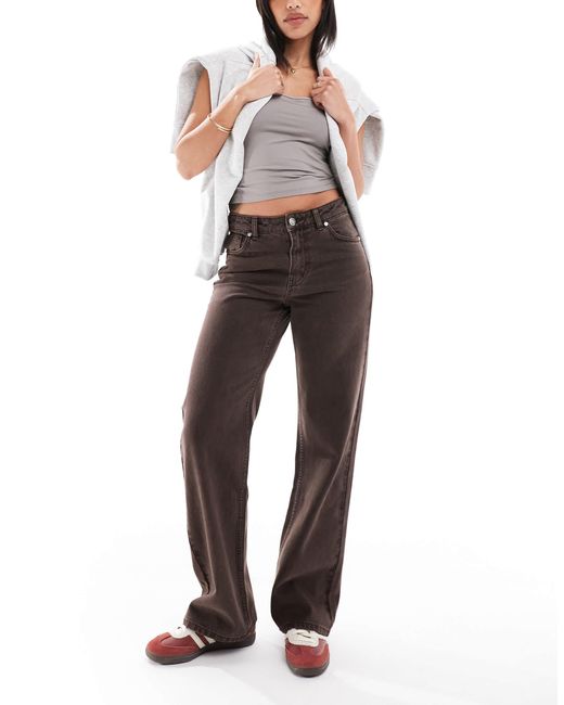 Bershka Brown Straight Wide Leg Jeans
