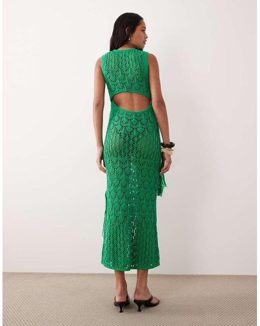 ASOS Green Crochet Patchwork Open Stitch Maxi Dress With Fringing