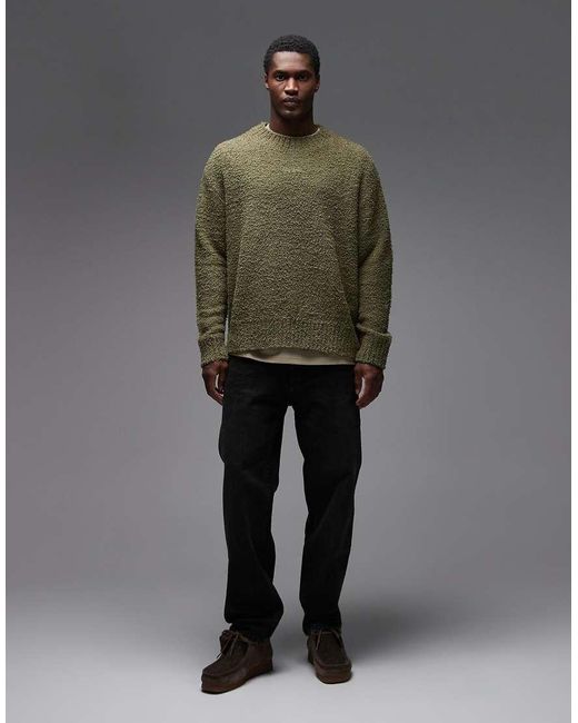 HUGO Green Sanou Central Logo Relaxed Fit Boucle Knit Jumper for men