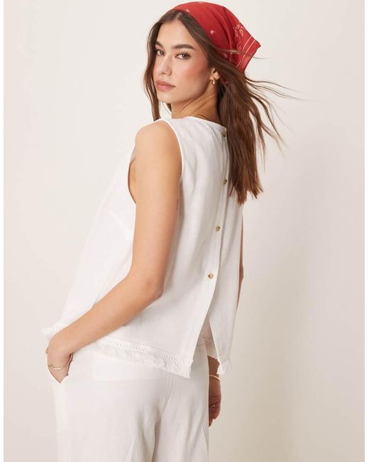 ASOS Natural Linen Blend Shell Top With With Tassel Hem