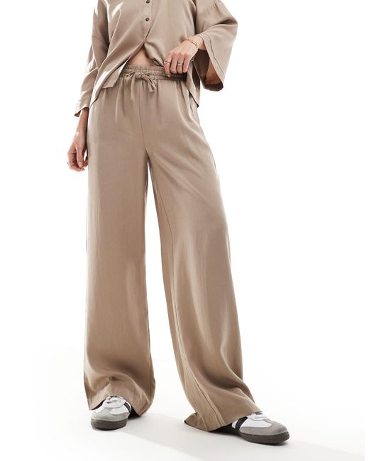Object Natural Soft Draw String Waist Wide Leg Trouser Co-ord
