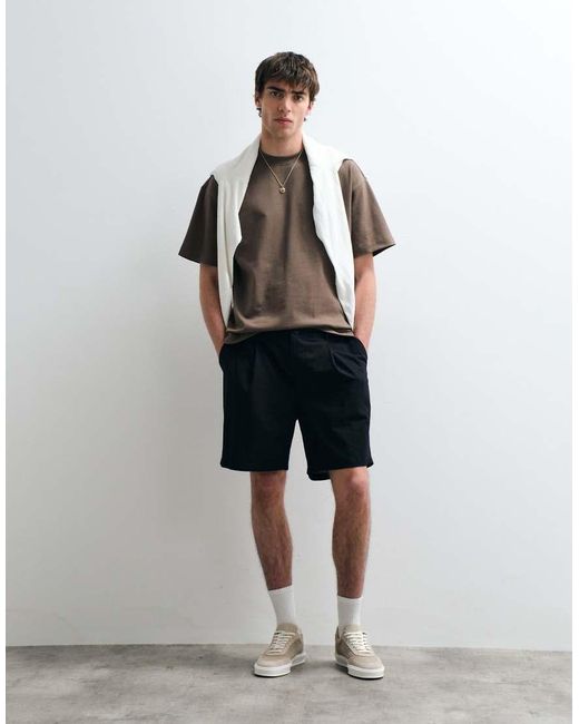 ASOS COLLECTIVE Black Pleated Cotton-linen Blend Shorts for men