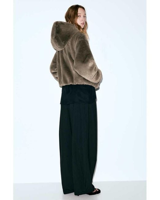 Pull&Bear Green Faux Fur Jacket With Hood