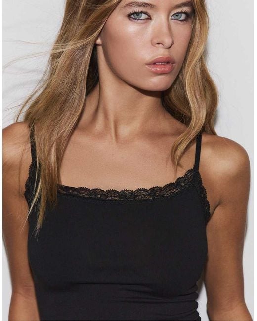 Stradivarius Green Bodysuit With Blonde Lace Detail