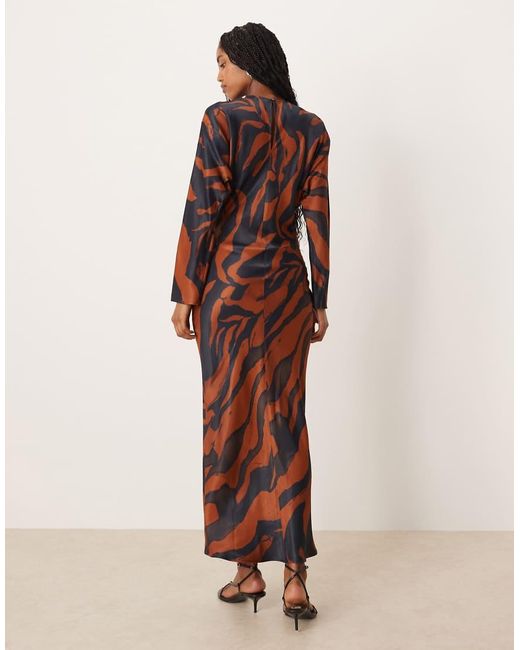 ASOS Natural Balloon Sleeve Crew Neck Satin Slip Maxi Dress