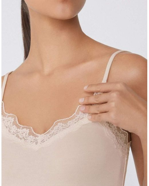 Tezenis White Viscose And Lace Camisole
