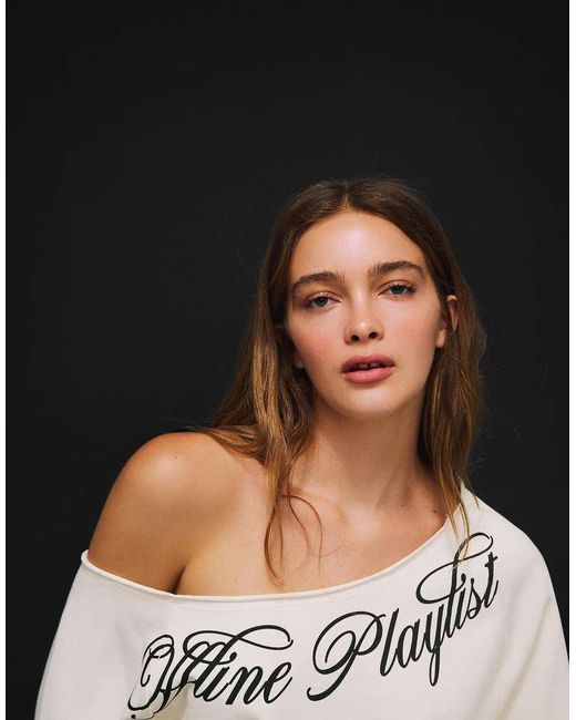 Bershka Black Asymmetric Print Sweatshirt