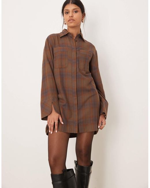 ASOS Natural Mini Shirt Dress With Wide Cuffs And Oversized Pockets