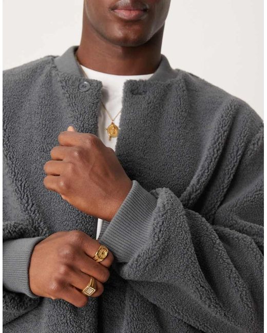 New Look Gray Oversized Borg Bomber Jacket for men