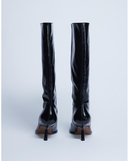 TOPSHOP Black Scarlett Premium Leather Square Toe Knee High Boot