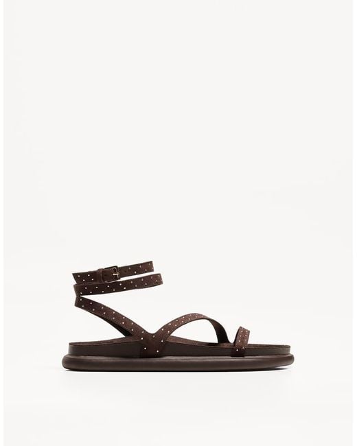Bershka White Studded Flat Sandals