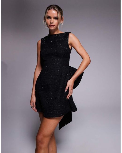 Jaded Rose Petite Black Stretch Low Bow Back Mini Dress