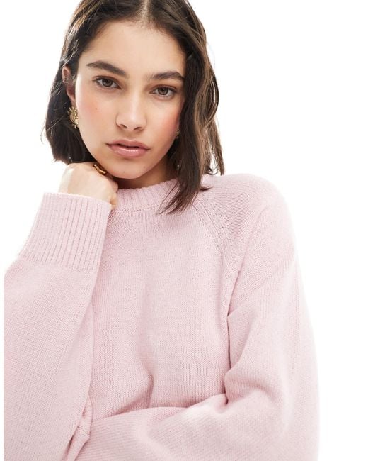 ASOS Pink Knitted Crew Neck Jumper With Raglan Sleeve