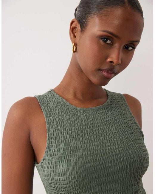 Vila Green Sleeveless Smocked Midi Dress