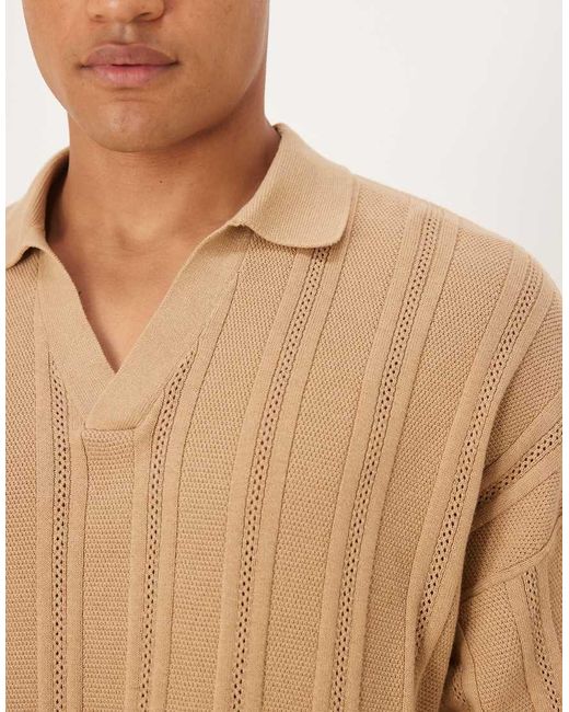 ASOS Brown Oversized Knitted Rib Notch Neck Polo for men