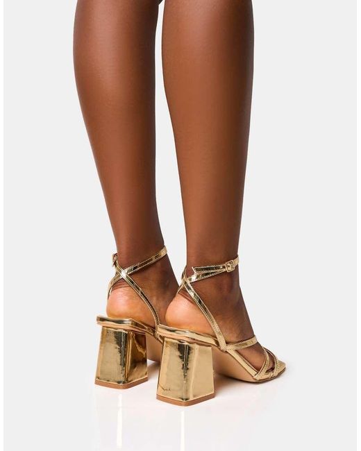 Public Desire Brown Robin Wide Fit Strappy Square Toe Mid Block Heels