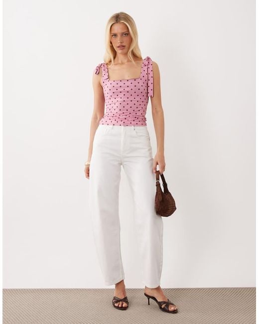 Miss Selfridge Pink Tie Shoulders Top