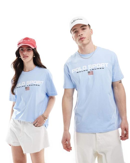 Polo Ralph Lauren Blue Sport Capsule Unisex Large Chest Flag Logo T-shirt Classic Oversized Fit