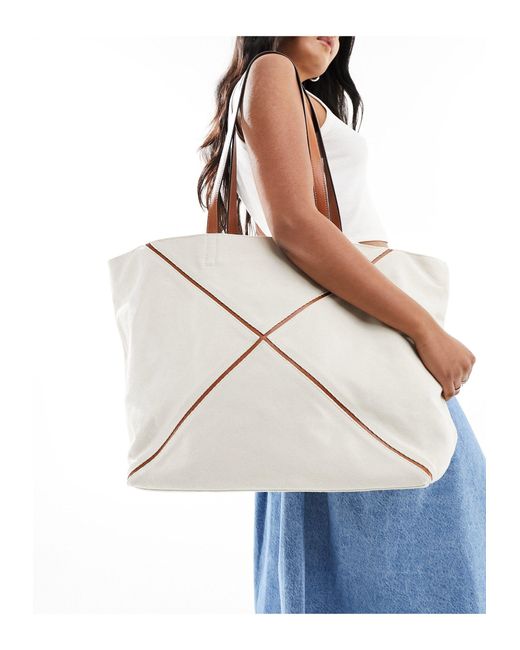 ASOS Natural Tote Bag With Canvas Panel Detail