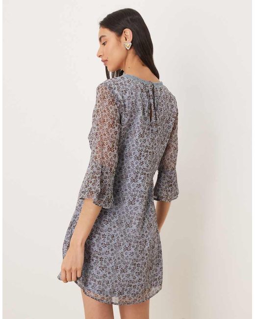 Wednesday's Girl Gray V Neck Floaty Sleeve Mini Dress