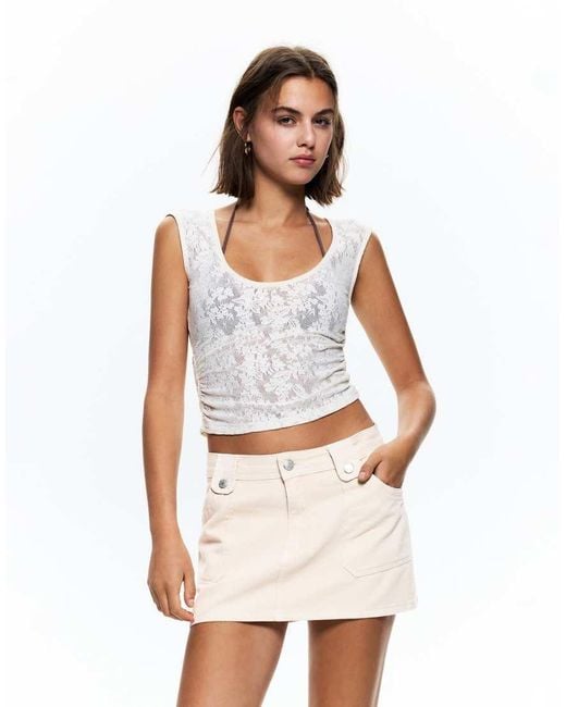 Pull&Bear Natural Carpenter Mini Skirt