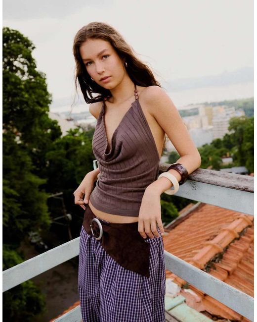 Bershka Brown Draped Halter Top