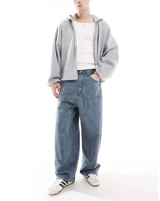 Pull&Bear Blue Super baggy Double Knee Jeans for men