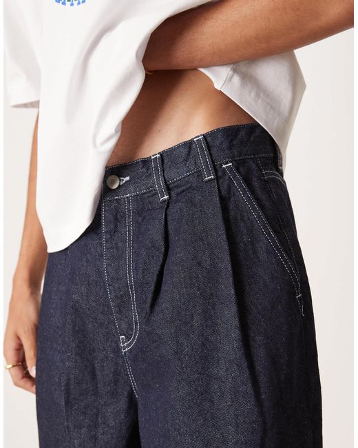 ASOS Natural Long Length Denim Jorts With Double Pleat for men
