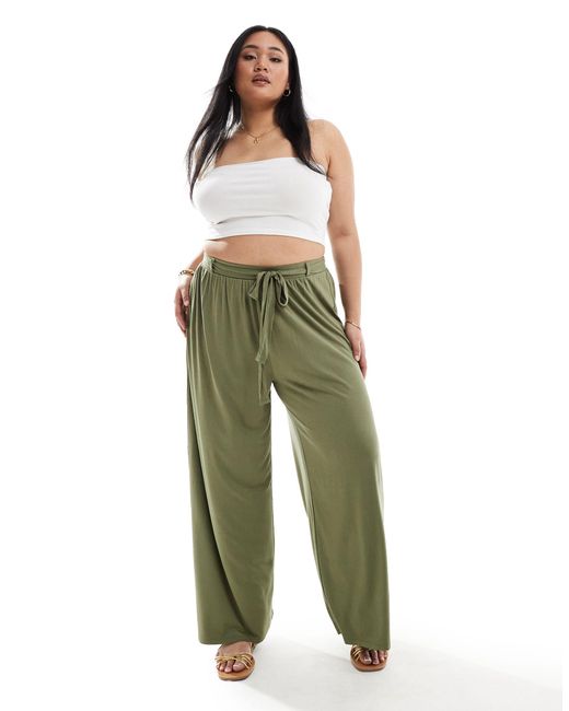 Asos design curve - pantalon ample à nouer à la taille - kaki ASOS en coloris Green