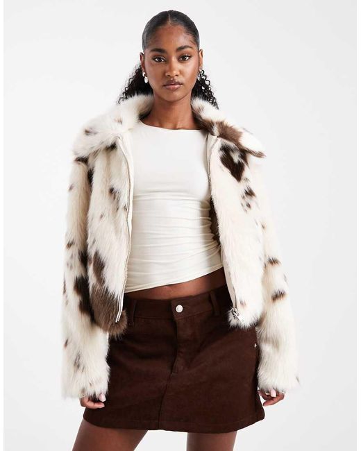 Miss Selfridge Natural Faux Fur Collar Bomber Jacket