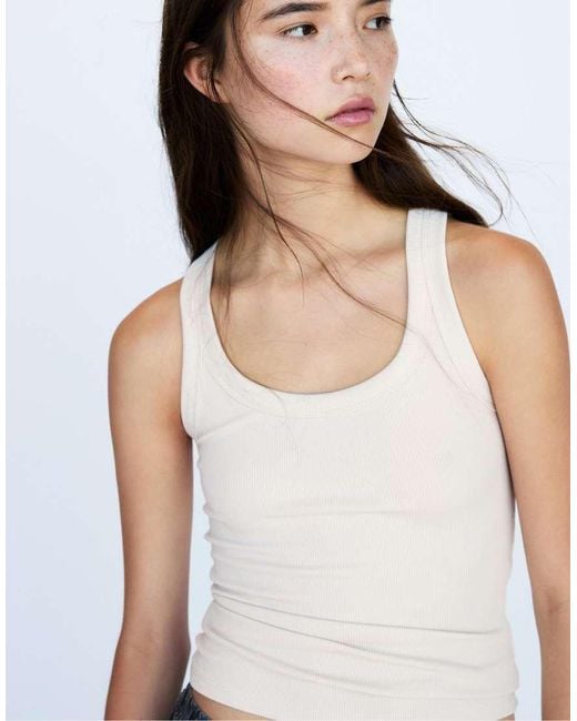 Pull&Bear Natural Ribbed Tank Top