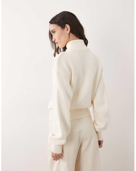 ASOS Natural Knitted Funnel Neck Zip Up Cardigan