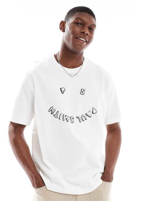 Paul Smith White Regular Fit Happy Print Logo T-Shirt for men