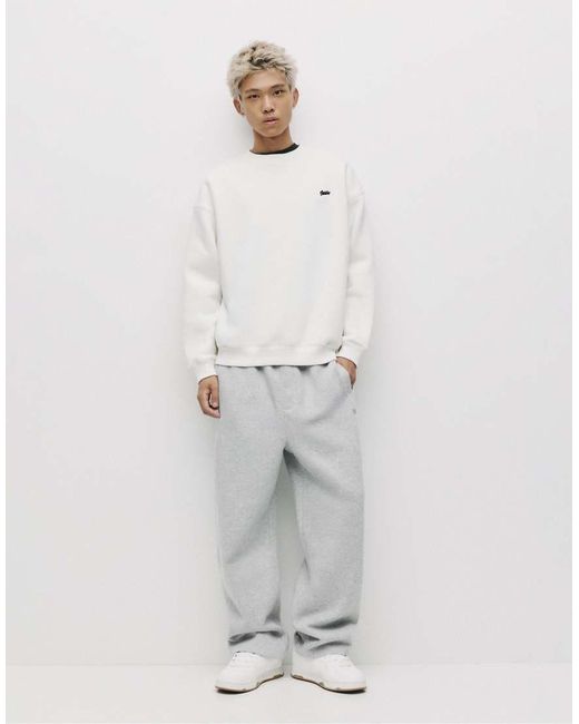Pull&Bear White Round Neck Stwd Sweatshirt for men