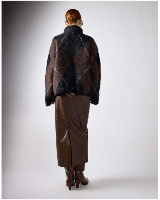 NARRATED Brown Faux Leather Maxi Skirt