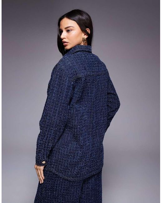 River Island Blue Boucle Effect Denim Shacket