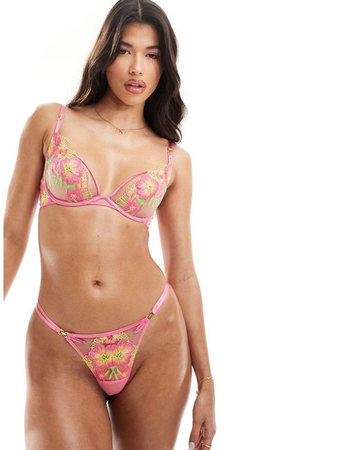 Ann Summers Multicolor Summer Breeze Tanga Thong With -coloured Flower Embroidery