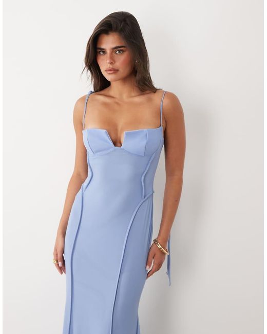 ASOS Blue Mesh Exposed Seams Sculpted Cups Maxi Dress